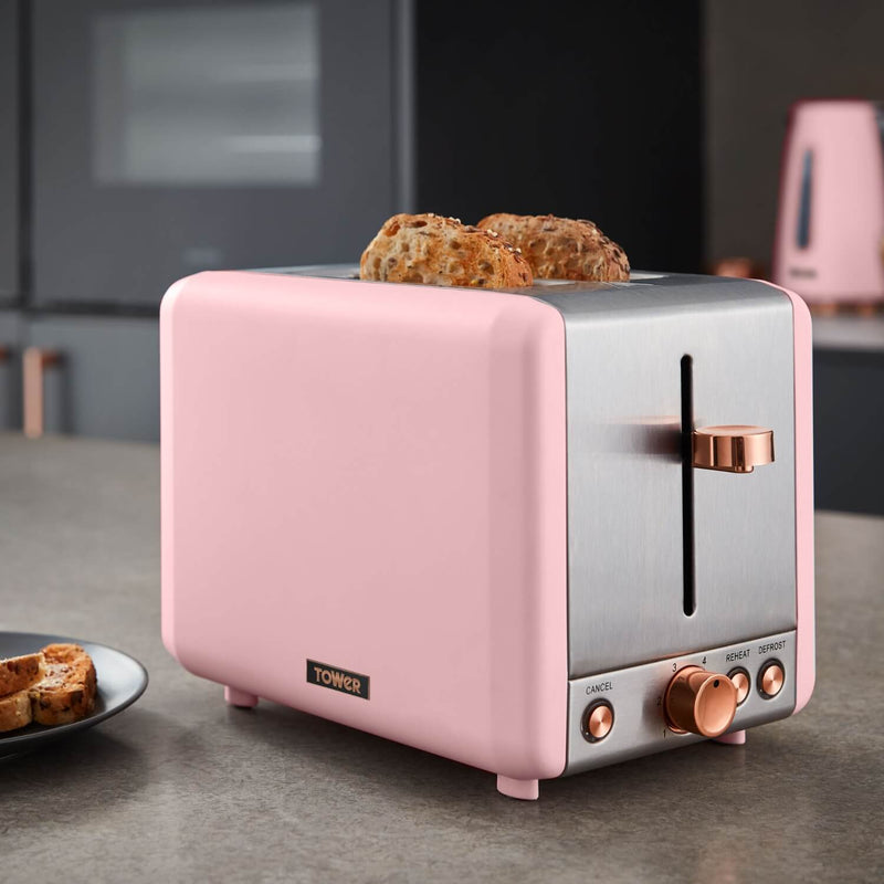Tower Cavaletto Pyramid Kettle & 2 Slice Toaster Set - Pink & Rose Gold