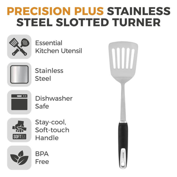 Tower Precision Plus Stainless Steel Slotted Turner - Black