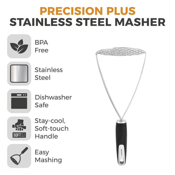 Tower Precision Plus Stainless Steel Potato Masher - Black
