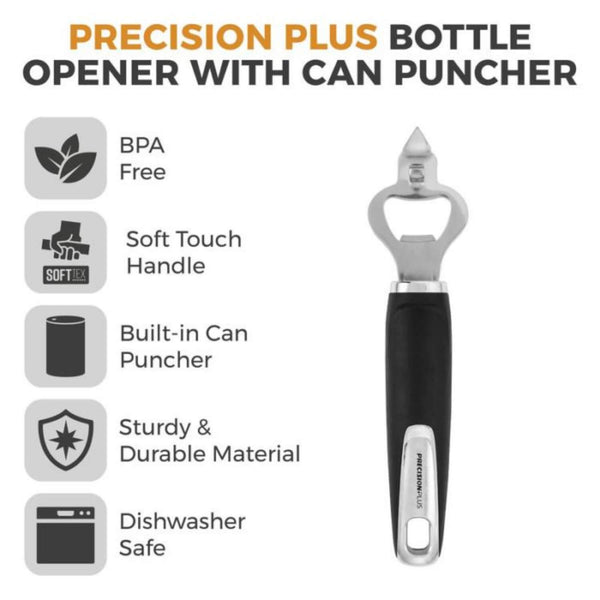 Tower Precision Plus Stainless Steel Bottle Opener With Can Puncher - Black