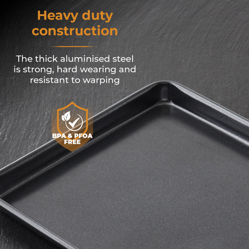 Tower Precision Plus Carbon Steel 35cm x 25cm x 2cm Rectangular Non-Stick Medium Baking Tray - Black