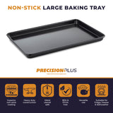 Tower Precision Plus Carbon Steel 35cm x 25cm x 2cm Rectangular Non-Stick Medium Baking Tray - Black