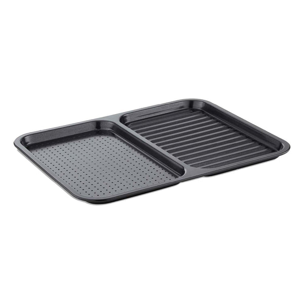Tower Precision Plus Carbon Steel 39cm x 31cm x 1.5cm Rectangular Non-Stick Divided Crisper Baking Tray - Black