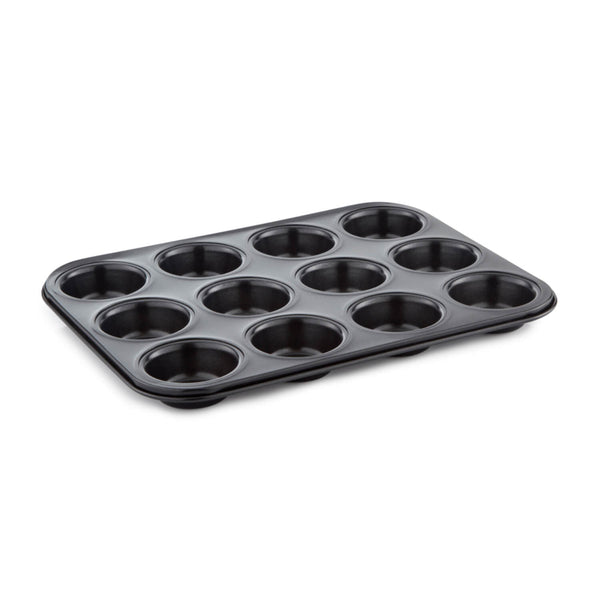 Tower Precision Plus Carbon Steel 12 Hole Non-Stick Deep Muffin Tin - Black