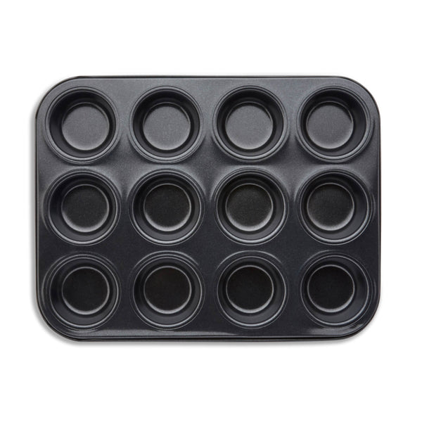 Tower Precision Plus Carbon Steel 12 Hole Non-Stick Deep Muffin Tin - Black