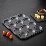 Tower Precision Plus Carbon Steel 12 Hole Non-Stick Shallow Muffin Tin - Black