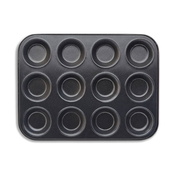 Tower Precision Plus Carbon Steel 12 Hole Non-Stick Shallow Muffin Tin - Black