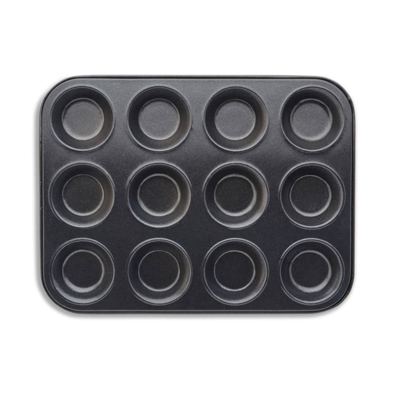 Tower Precision Plus Carbon Steel 12 Hole Non-Stick Shallow Muffin Tin - Black