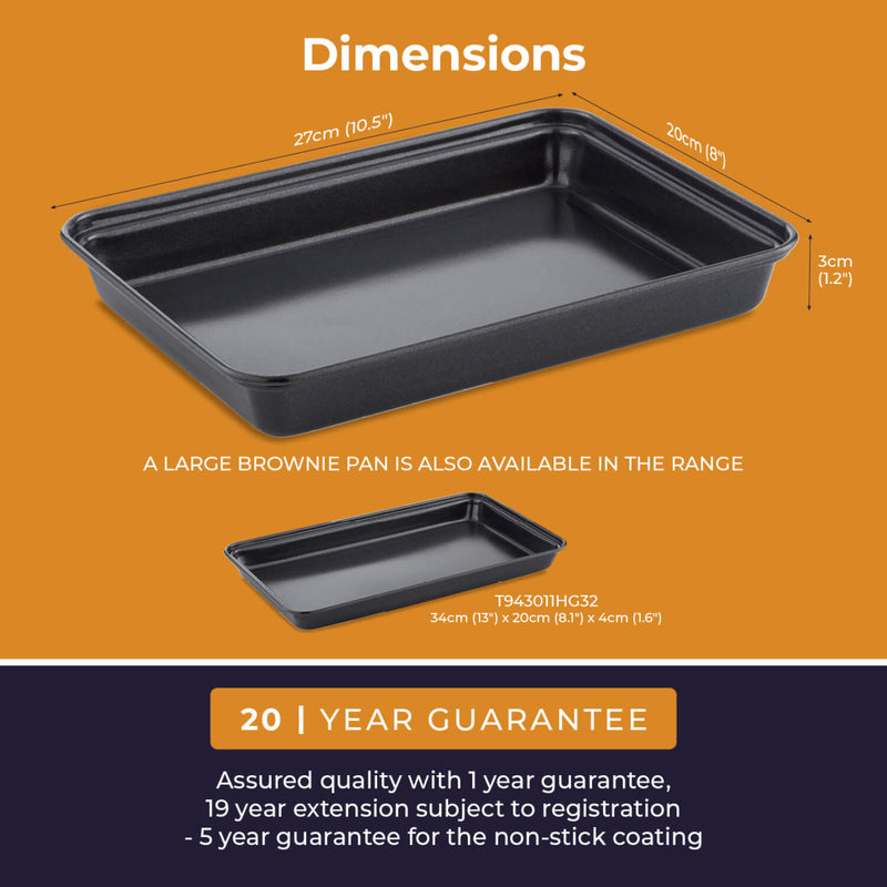 Tower Precision Plus Carbon Steel 27cm x 20cm x 3cm Rectangular Non-Stick Brownie Pan - Black