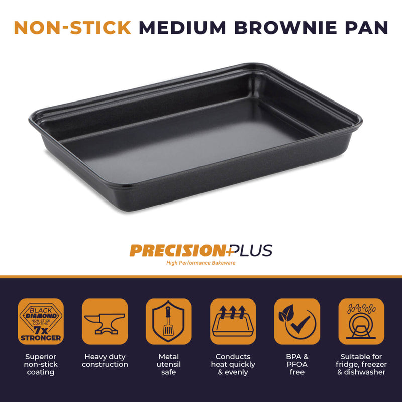 Tower Precision Plus Carbon Steel 27cm x 20cm x 3cm Rectangular Non-Stick Brownie Pan - Black