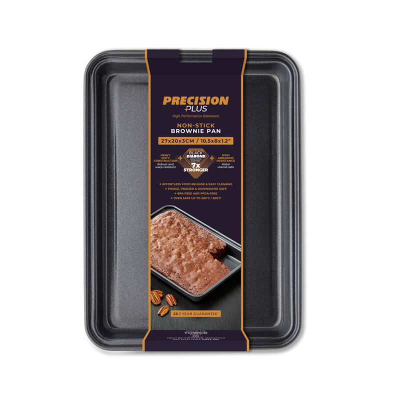 Tower Precision Plus Carbon Steel 27cm x 20cm x 3cm Rectangular Non-Stick Brownie Pan - Black