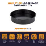 Tower Precision Plus Carbon Steel 20cm Round Non-Stick Loose Base Sandwich Tin - Black