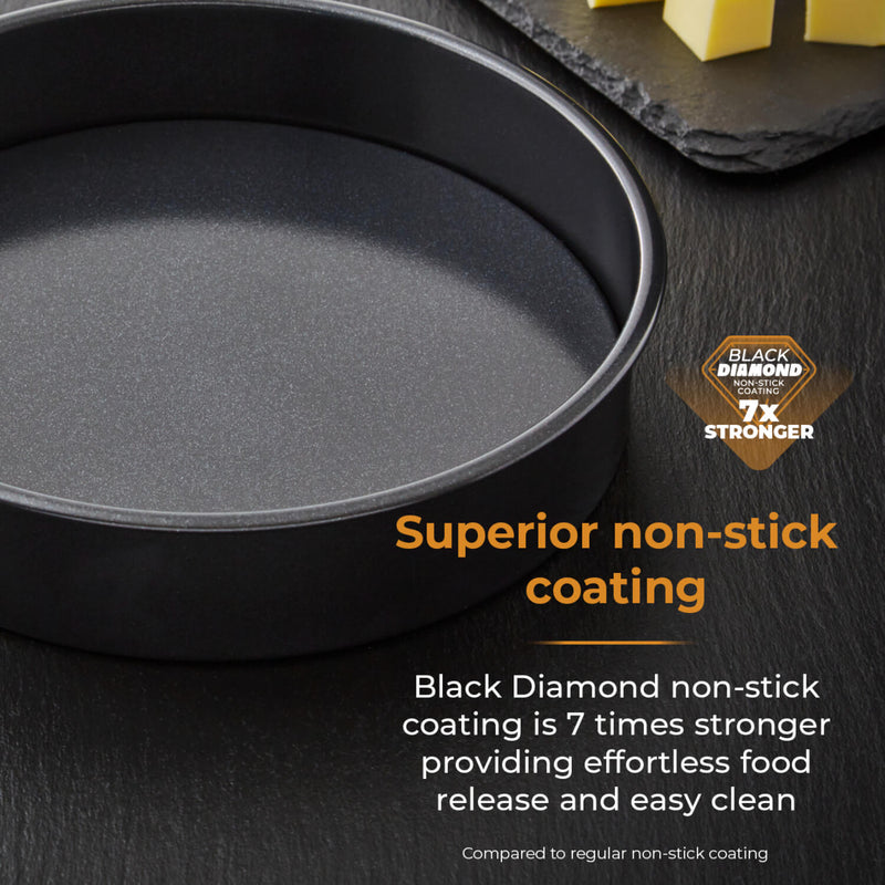 Tower Precision Plus Carbon Steel 20cm Round Non-Stick Loose Base Sandwich Tin - Black