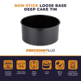 Tower Precision Plus Carbon Steel 20cm Round Non-Stick Loose Base Deep Cake Tin - Black