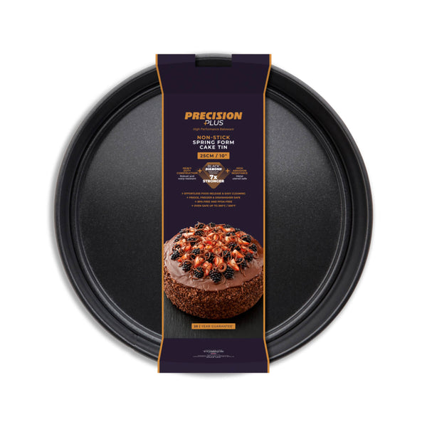 Tower Precision Plus Carbon Steel 25cm Round Non-Stick Spring Form Loose Base Cake Tin - Black