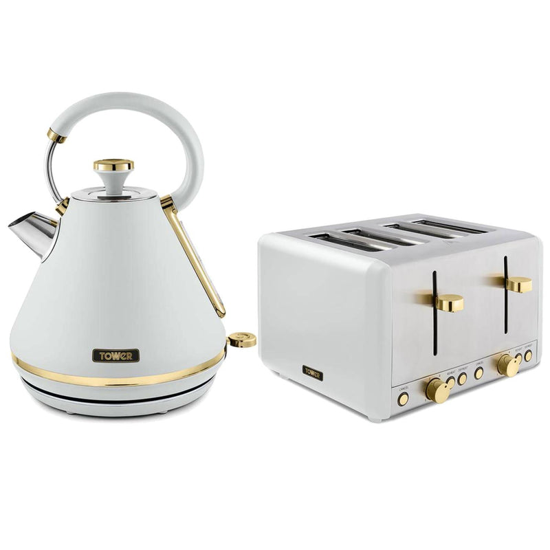 Tower Cavaletto Pyramid Kettle & 4 Slice Toaster Set - White