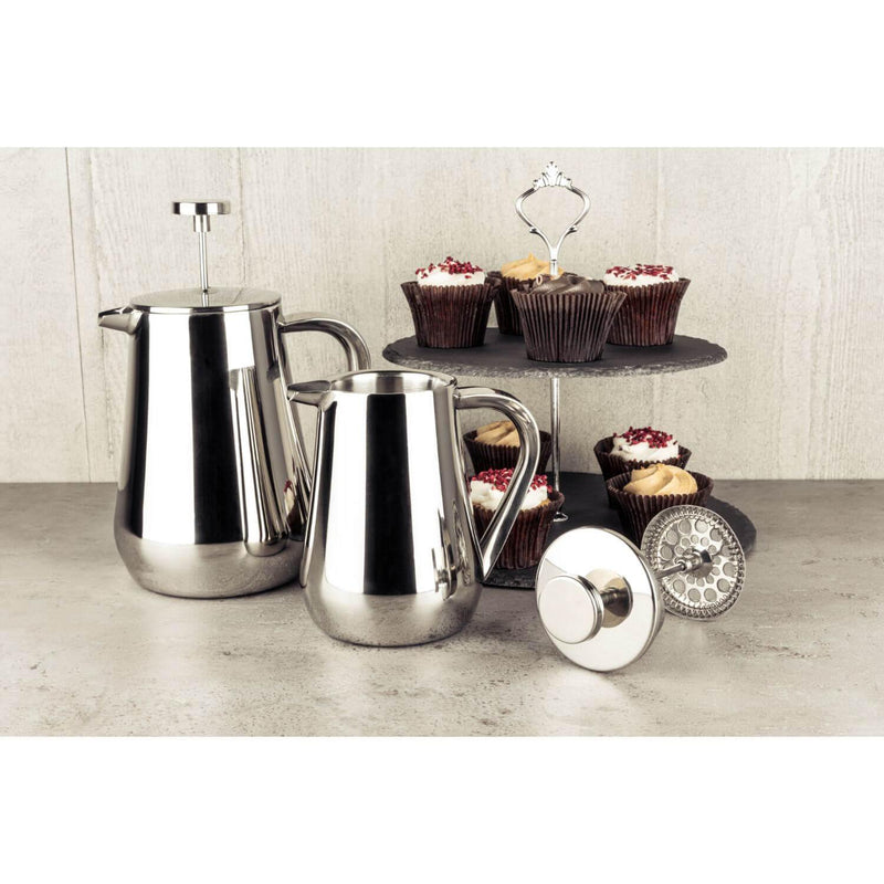 Grunwerg Cafe Ole Double Wall Stainless Steel Cafetiere - 8 Cup - Potters Cookshop