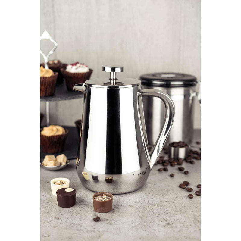 Grunwerg Cafe Ole Double Wall Stainless Steel Cafetiere - 8 Cup - Potters Cookshop