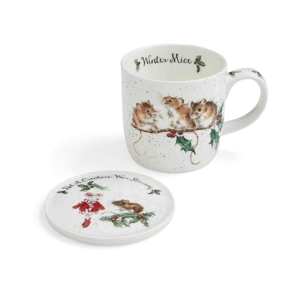 Wrendale Designs Mug & Coaster Set - Winter Mice