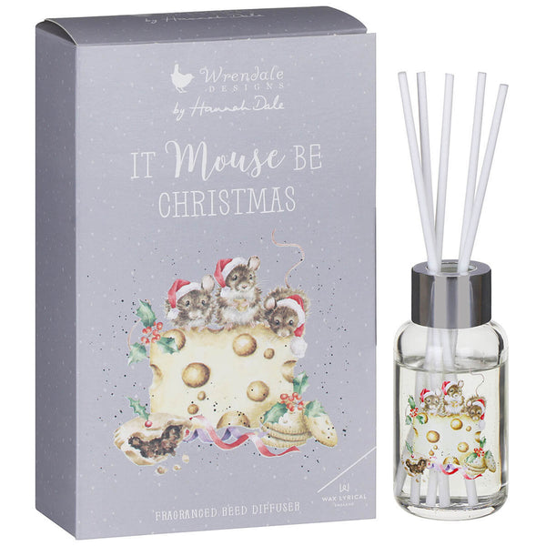 Wax Lyrical Wrendale Designs Frosted Pines & Mistletoe 40ml Glass Reed Diffuser - Oh Christmas Tree Mouse