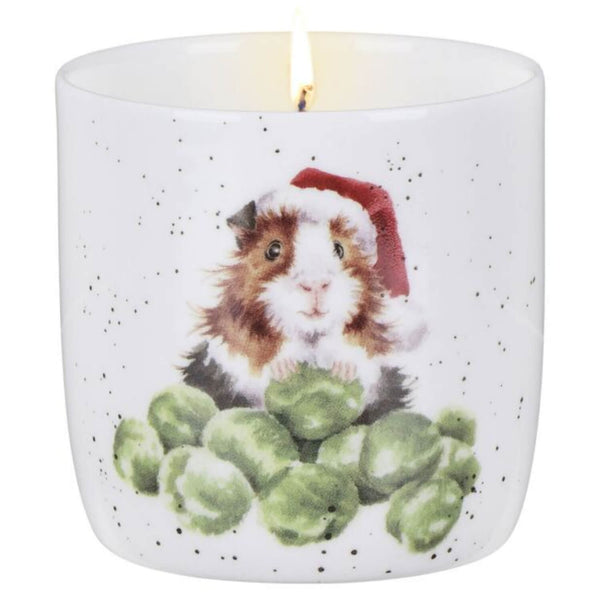 Wax Lyrical Wrendale Designs Frosted Pines & Mistletoe Small Ceramic Scented Candle - Munching Brussel Sprouts Guinea Pig