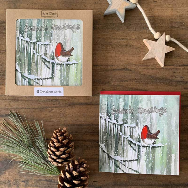 Alex Clark 8-Pack Boxed Christmas Cards - Christmas Robin