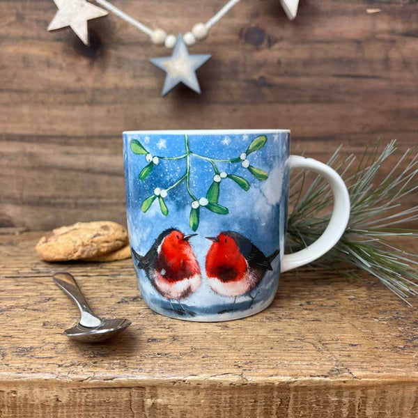 Alex Clark Christmas Mug - Robins & Mistletoe