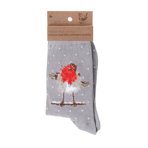 Wrendale Designs by Hannah Dale Ladies Bamboo Christmas Socks - Jolly Robin