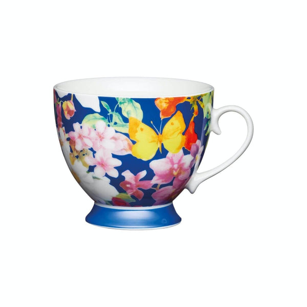 KitchenCraft 400ml Footed Mug - Blue Butterfly - Potters Cookshop