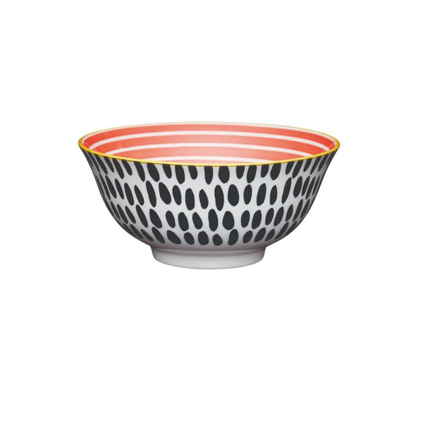 Kitchencraft Stoneware Bowl - Red Swirl & Black Dots - Potters Cookshop