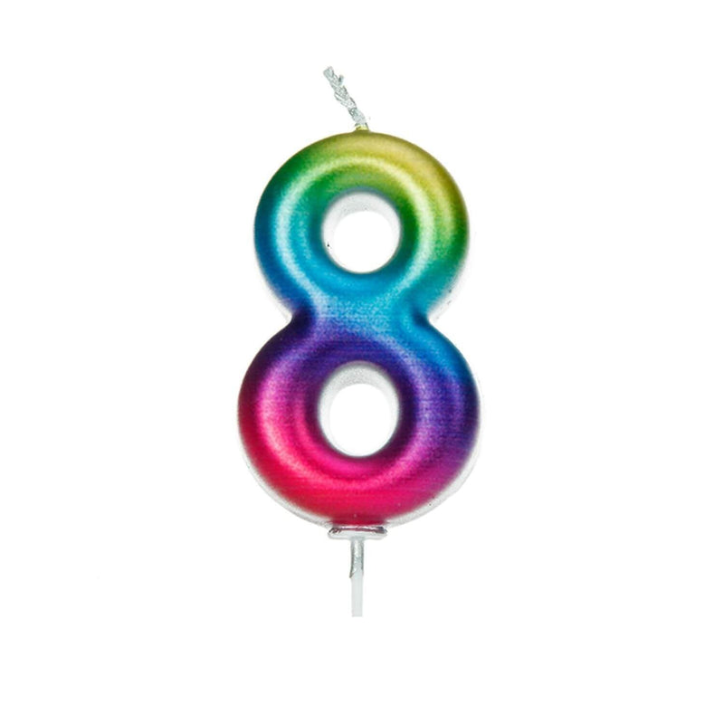 Creative Party Metallic Numeral Moulded Rainbow Pick Candle - Age 8 - Potters Cookshop