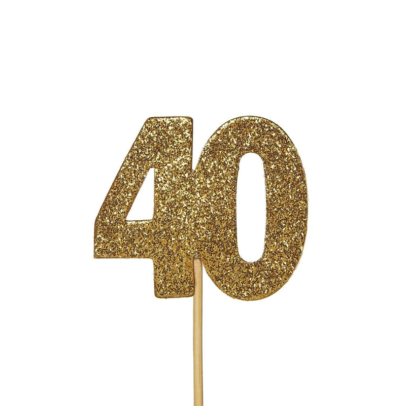 Creative Party Glitter No. 40 Numeral Moulded Cupcake Toppers - Gold - Potters Cookshop