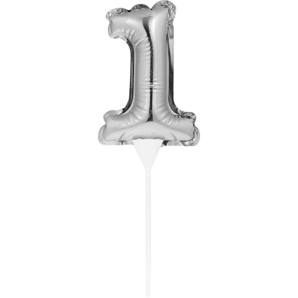 Creative Party No. 1 Self-Inflating Mini Balloon Cake Topper - Silver - Potters Cookshop