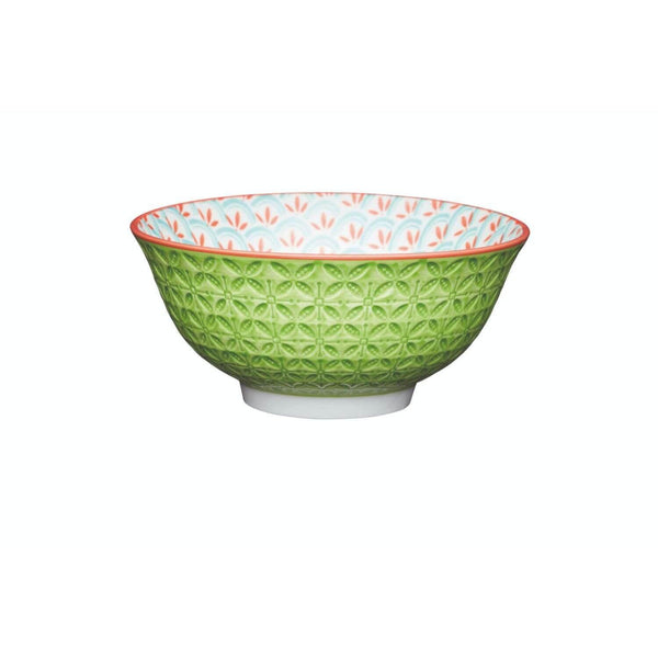 Kitchencraft Stoneware Bowl - Bright Green Geometric - Potters Cookshop