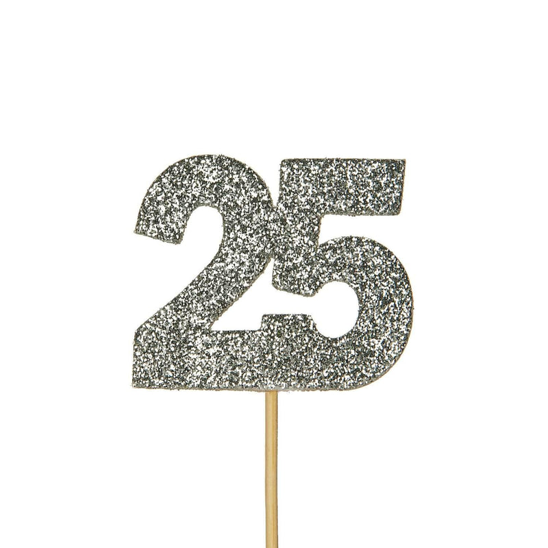 Creative Party Glitter No. 25 Numeral Moulded Cupcake Toppers - Silver - Potters Cookshop
