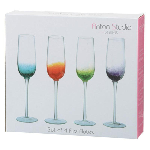 Anton Studios Designs Fizz 4 Piece Flute Glass Set - Potters Cookshop