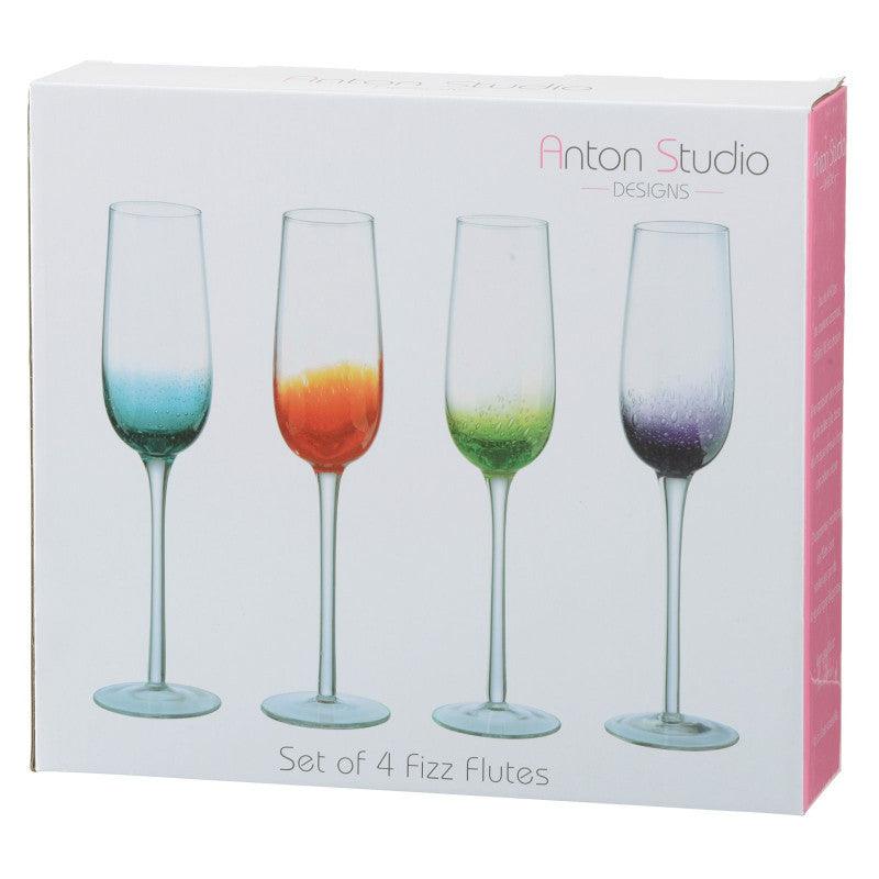 Anton Studios Designs Fizz 4 Piece Flute Glass Set - Potters Cookshop