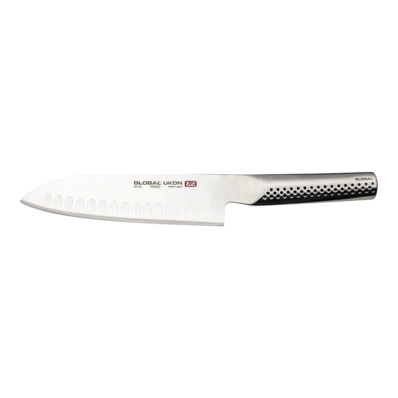 Global Ukon GU-04 Fluted Santoku Knife - 18cm - Potters Cookshop