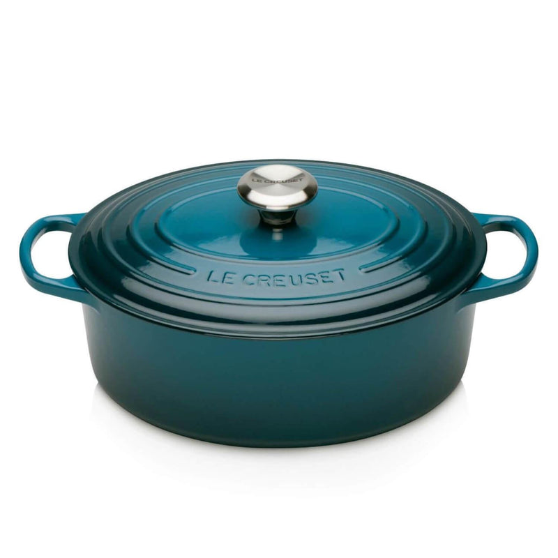 Le Creuset Signature Cast Iron 27cm Oval Casserole - Deep Teal - Potters Cookshop