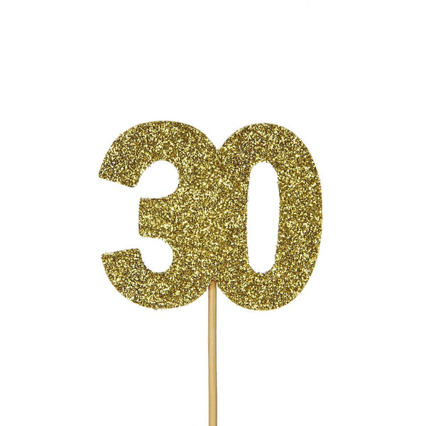 Creative Party Glitter No. 30 Numeral Moulded Cupcake Toppers - Gold - Potters Cookshop