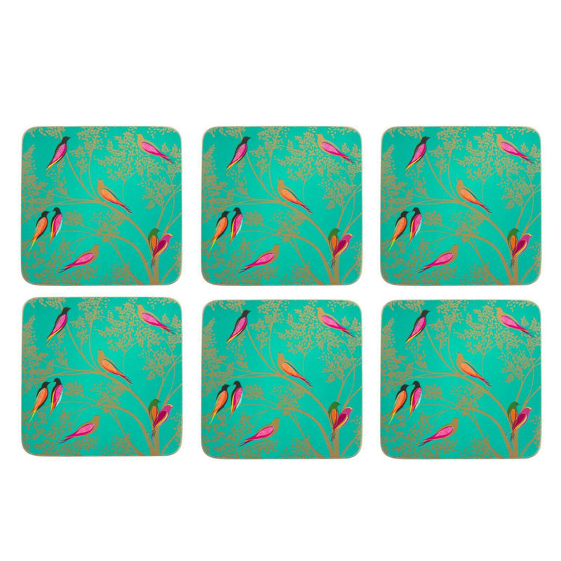Sara Miller London Chelsea Green Birds Coasters - Set of 6