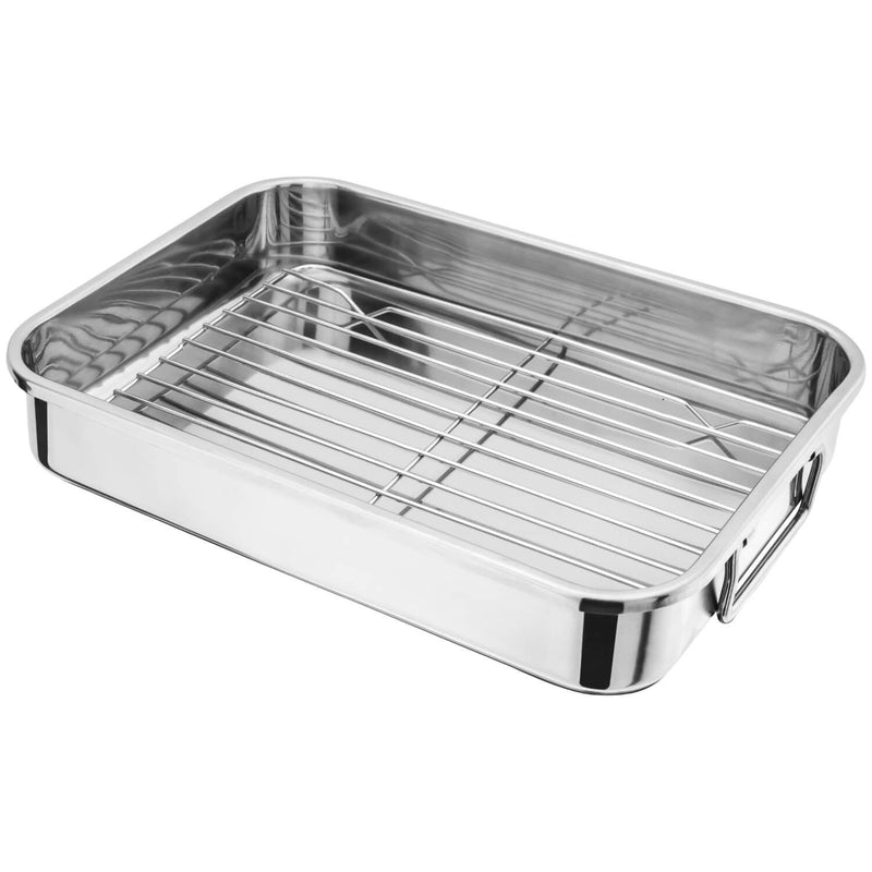Judge Stainless Steel Roasting Pan & Rack - 32cm x 24cm x 6cm - Potters Cookshop