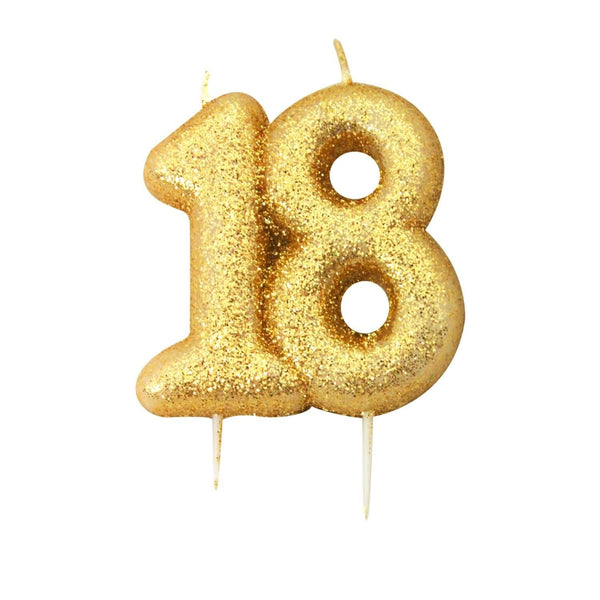 Creative Party Glitter Numeral Moulded Gold Pick Candle - Age 18 - Potters Cookshop