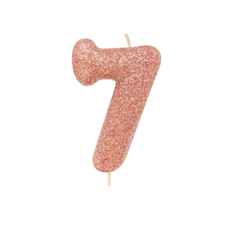 Creative Party Glitter Numeral Moulded Rose Gold Pick Candle - Age 7 - Potters Cookshop