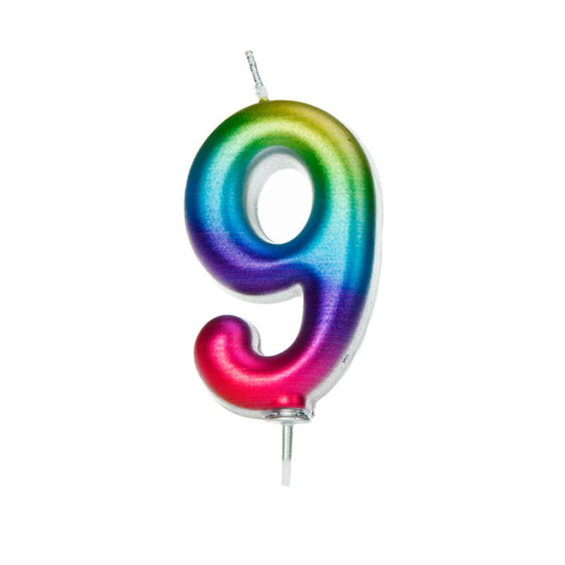 Creative Party Metallic Numeral Moulded Rainbow Pick Candle - Age 9 - Potters Cookshop
