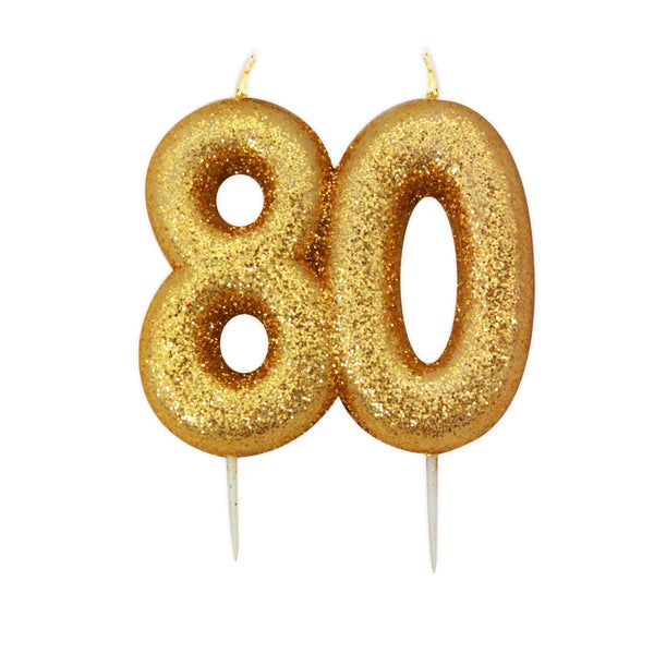 Creative Party Glitter Numeral Moulded Gold Pick Candle - Age 80 - Potters Cookshop