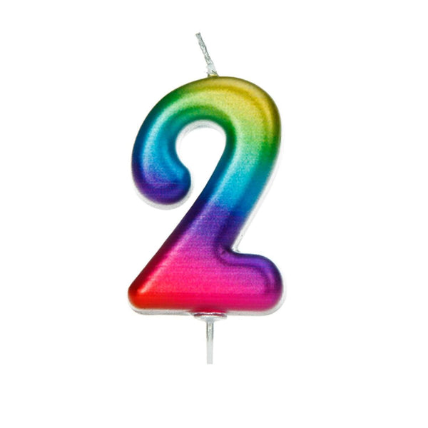 Creative Party Metallic Numeral Moulded Rainbow Pick Candle - Age 2 - Potters Cookshop