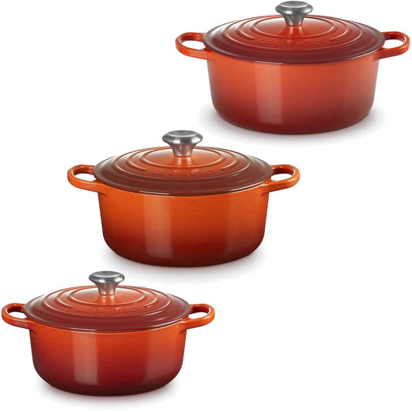 Le Creuset Signature Cast Iron 3 Piece Casserole Set - Cayenne