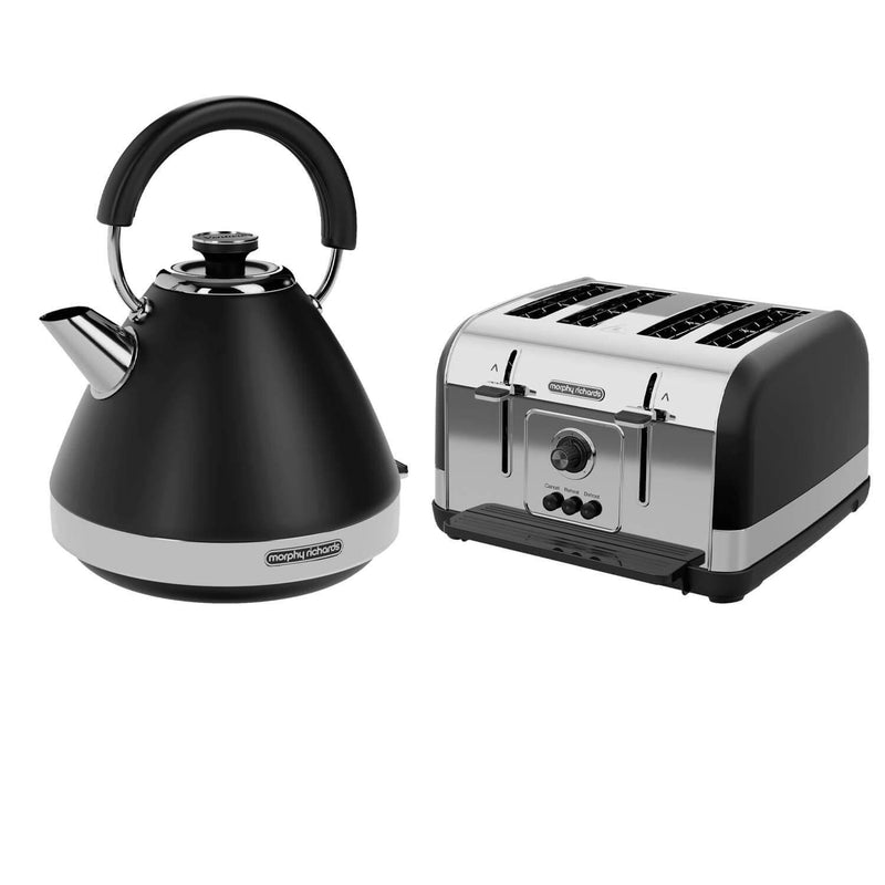 Morphy Richards Venture Pyramid Kettle & 4 Slice Toaster Set - Black - Potters Cookshop