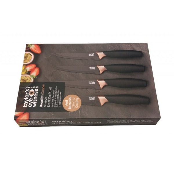 Taylor's Eye Witness Brooklyn 4 Piece Steak Knife Set - Copper